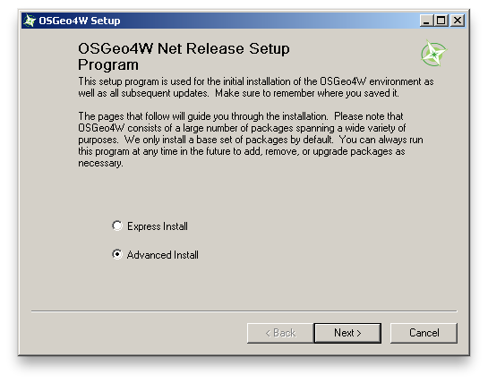 Choosing the "Advanced" OSGeo4W install